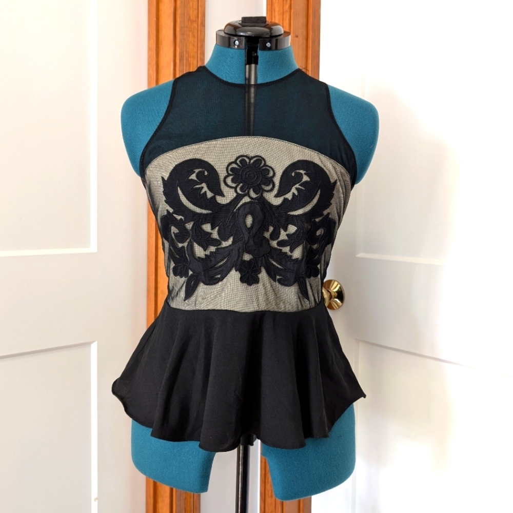 Alya (Francesca's) | Size S/M | Peplum Mesh Racerback Top